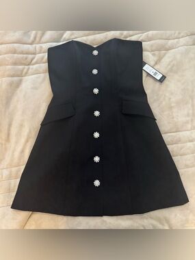 NWT BCBG Black Strapless Dress with Embellished Buttons, size 6